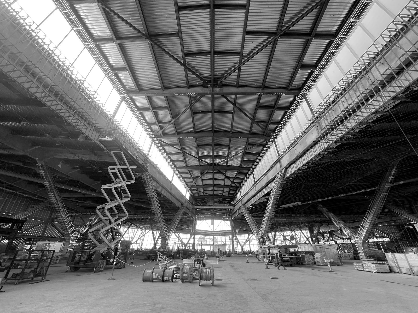 Newark Terminal One redevelopment — structural deck beneath a new steel roof